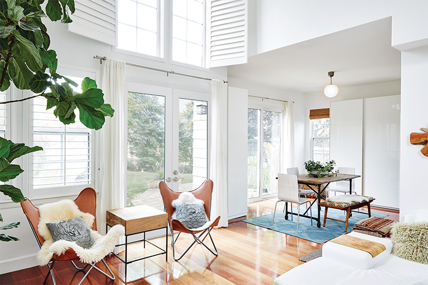 Scandinavian style living room with flush glazed doors