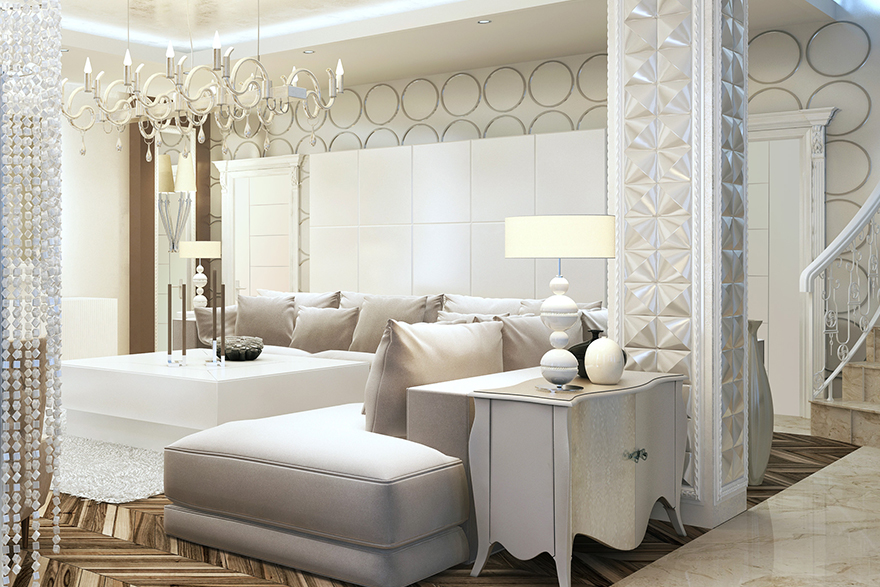 White art deco style living room 