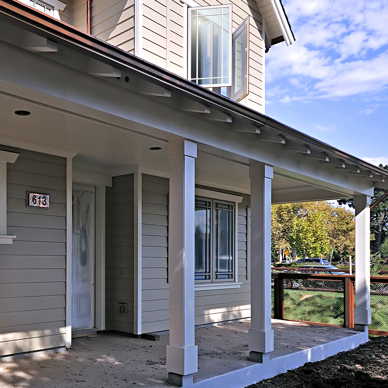 Craftsman style front porch with Bodyguard Trimboard