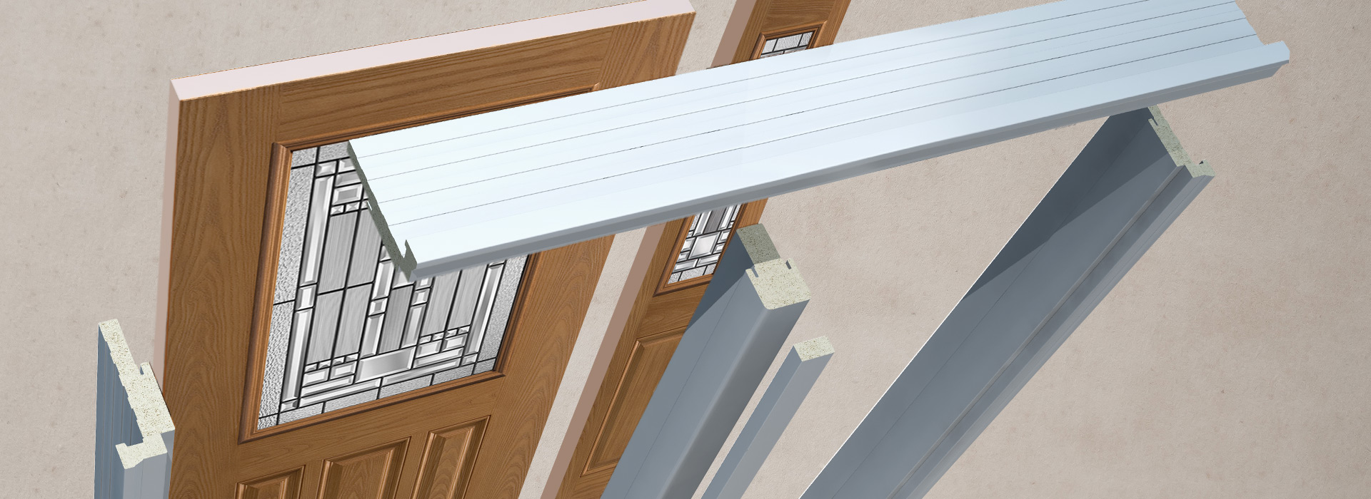 Diagram of composite frames around a half lite 3 panel door and a half lite 1 panel sidelite