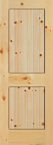 Knotty pine 2 panel V-groove interior door