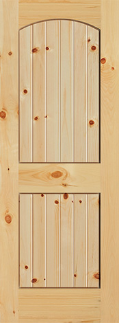 Knotty pine 2 panel arch top V-groove interior door