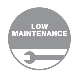 The words 'Low Maintenance' and an outline of a wrench in a hollow grey scale circle