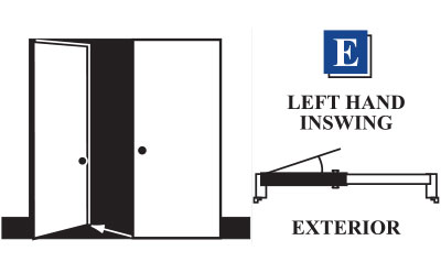 Double Door Inswing with the letter E and the words 'Left Hand Inswing Exterior' 
