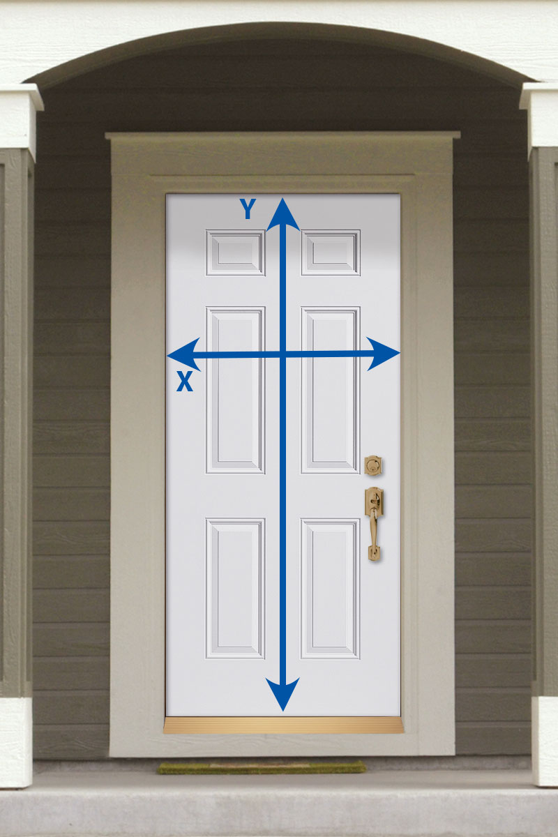 A white 6 panel door with an X and Y axis that touches each side of the door
