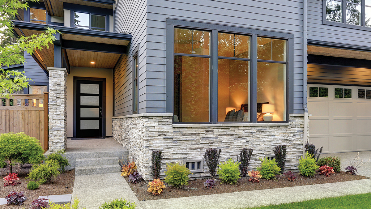 Contemporary style front of home with a VistaGrande Clear Glass Flush Glazed with Modern SDL Bars black door