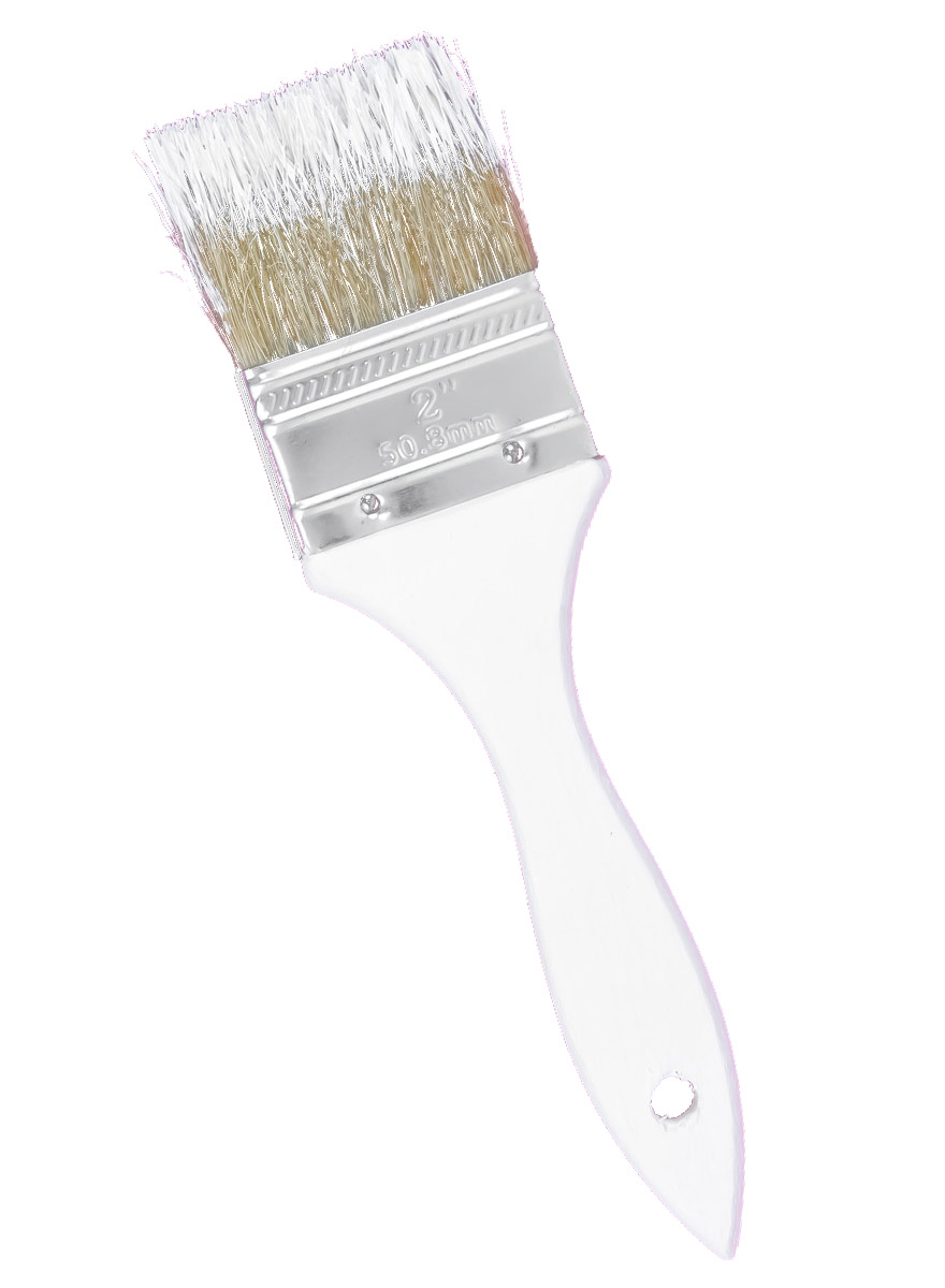 Paint brush with white paint on the bristles