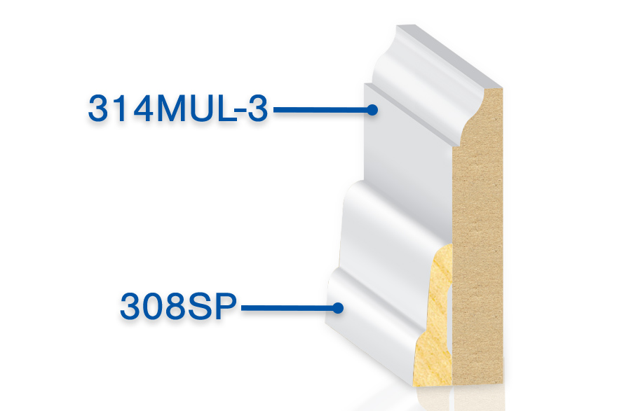2 Baseboard Moulding samples: 314 MUL-3, 308SP